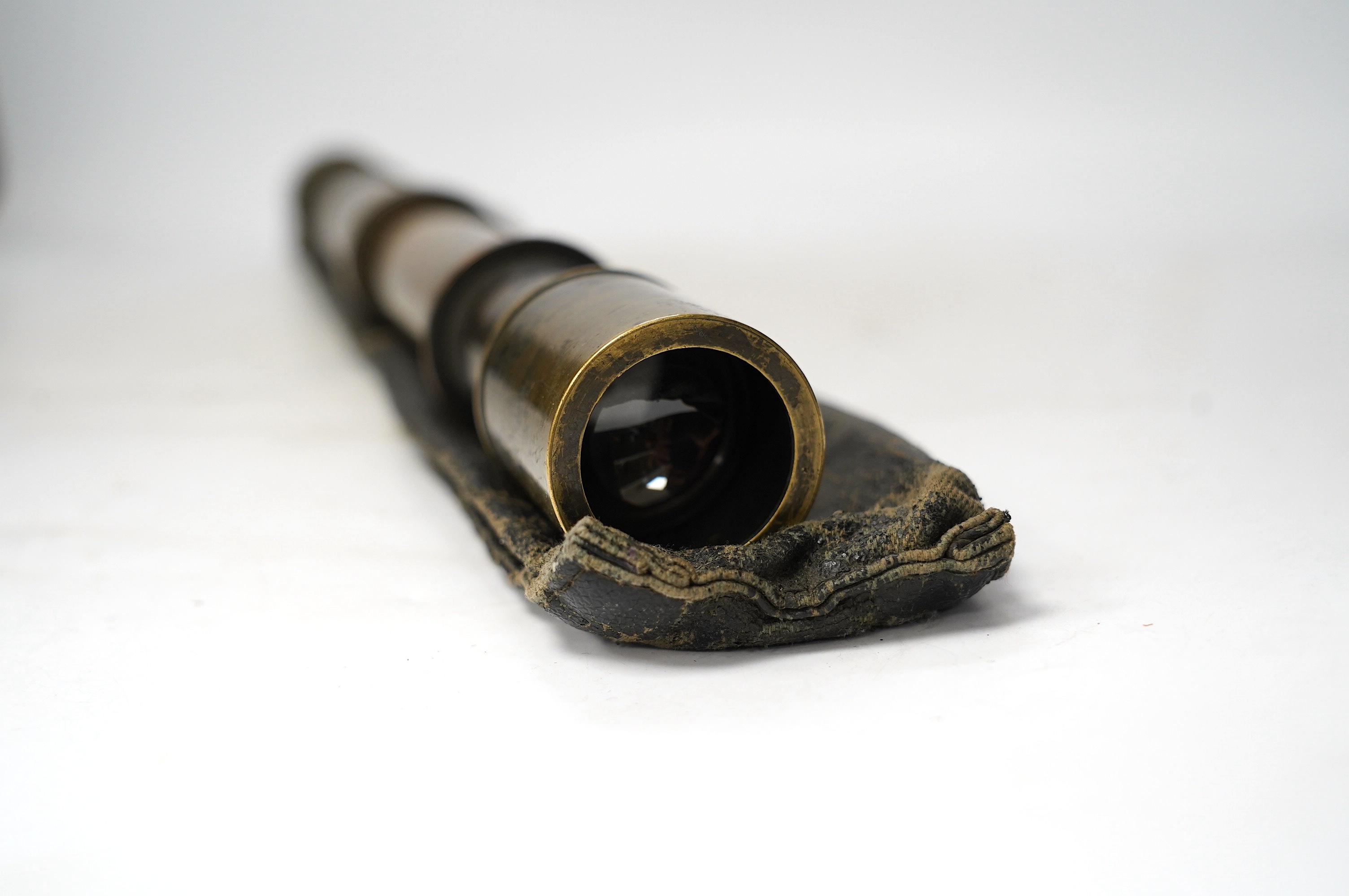 A First World War military brass gunners sight, stamped with board arrow and; ‘TEL. SIGHTING. No.5 (Mk.2) Ryland & Son Ltd. London 1917 No.722’, 54cm long, together with outer canvas case
